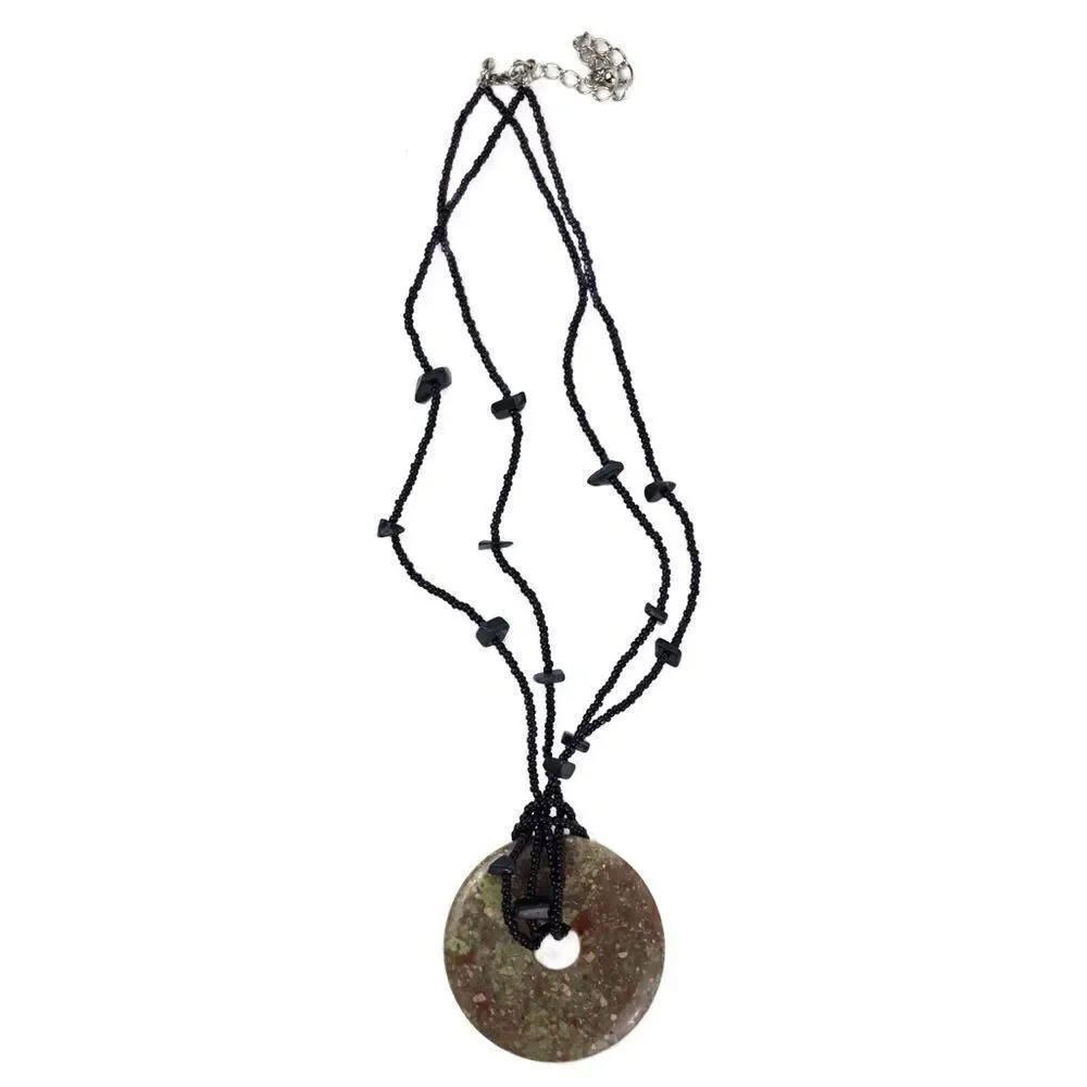 Unakite Stone Donut Pendant Necklace